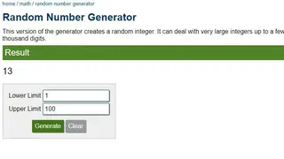 Calculator.net Random Number Generator screenshot