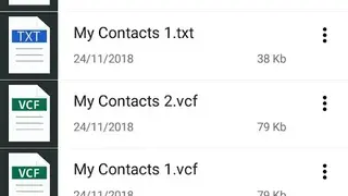 Contacts to pdf, vcf, text screenshot