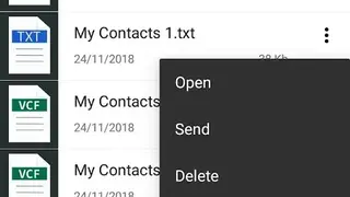 Contacts to pdf, vcf, text screenshot
