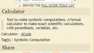 Dcode Symbolic Calculator screenshot