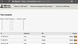 DNS leak test screenshot