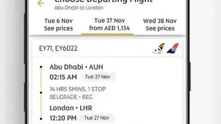 Etihad Airways screenshot