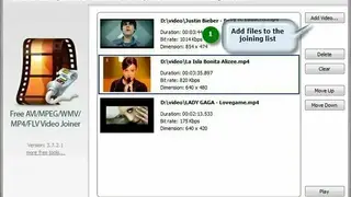 Free AVI/MPEG/WMV/MP4/FLV Video Joiner screenshot