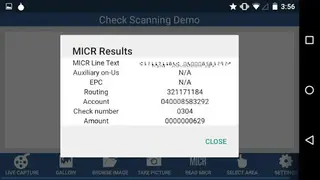 LEADTOOLS Check Scanning App screenshot