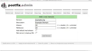 Postfix Admin screenshot