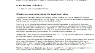 Recover MySQL Database ONLINE screenshot
