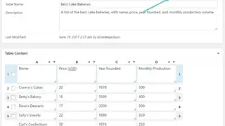 TablePress screenshot