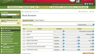 TMX Money Stock Screener screenshot