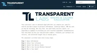 Transparent Labs Macro & Calorie Calculator screenshot