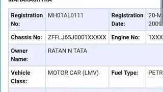 Vehicle registration details screenshot
