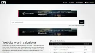 Website worth calculator screenshot