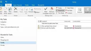 Wunderlist for Outlook screenshot
